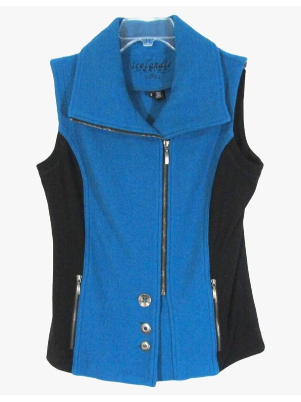 Icelandic Design 100% Wool Full Zip Vest S Blue Black Pockets Button Accents